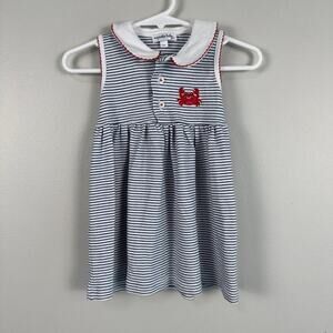 Magnolia Baby Girls Crab Dress Size 12 Months Stripes Sleeveless Nautical 12m